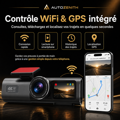 Dashcam 4K WiFi intégré contrôle smartphone voiture