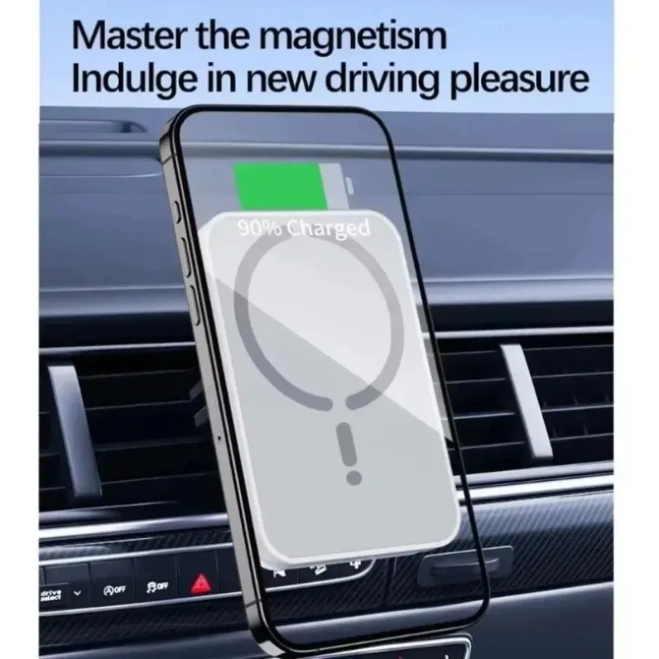 Support magnétique iPhone fixé sur grille d'aération pendant la conduite